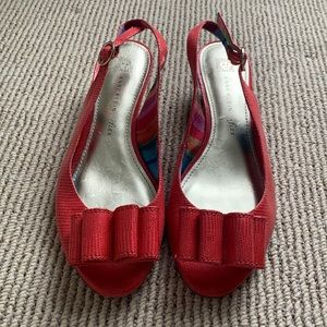 Anne Klein iFlex Pink Slingback Peep Toe Cork Wedge Heel & Bow Detail